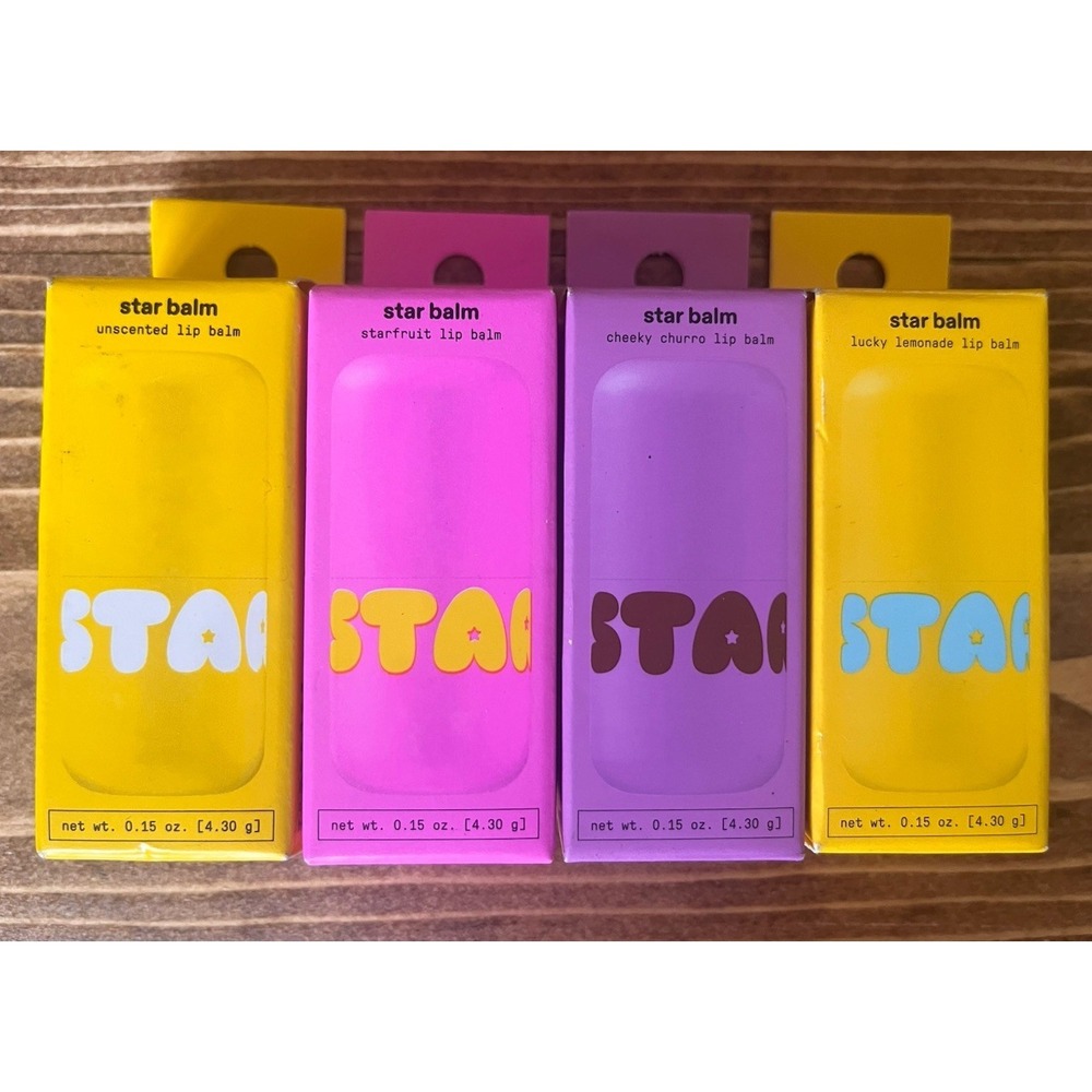 Starface Star Balm, Set Of 4 Lip Balms New In Box Churro Unscent Starfruit Lemon